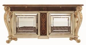 Allnatt LU.0001, Credenza con gambe intagliate, piano intarsiato, ante con specchi di Murano, in stile classico