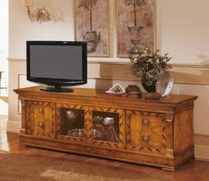 Art. 527/TV, Credenza classica in legno, Porta tv con intarsi