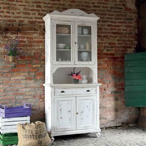 Casa Shabby Chic SHABBY1230C, Credenza a 2 ante con vetrina e vano a giorno shabby chic