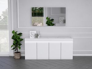 Easy credenza, Credenza moderna laccata, con piano effetto marmo