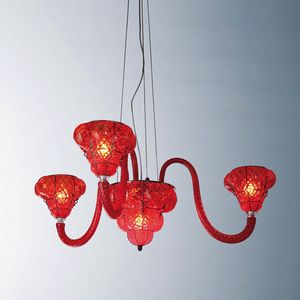 Classic Rs354-040, Elegante lampadario in vetro rosso di Murano