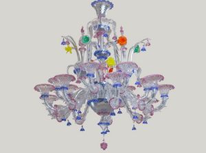 VAPOROSO MULTICOLORE, Lussuoso lampadario in stile Ca' Rezzonico, con decori multicolore