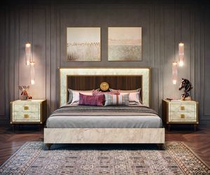 Romantica letto, Letto dalle linee classiche, in legno noce e marmo Carrara