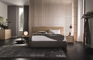 Wood, Letto con testiera in rovere nordico, struttura personalizzabile