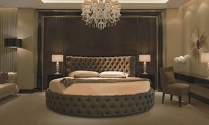 OTELLO LUXURY, Letto tondo in pelle con imbottitura capitonn