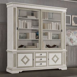 Libreria SHA5018G, Libreria Shabby Chic con ante scorrevoli in vetro