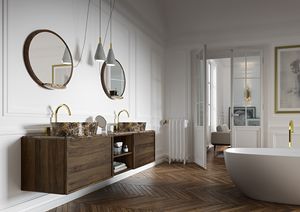 Base lavabo Coco 038/2, Mobile bagno in rovere con doppio lavabo