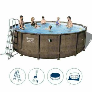 Piscina Rotonda Bestway 56666 Fuori terra Power Steel Effetto Vimini - 56666, Piscina rotonda fuoriterra, look finto vimini