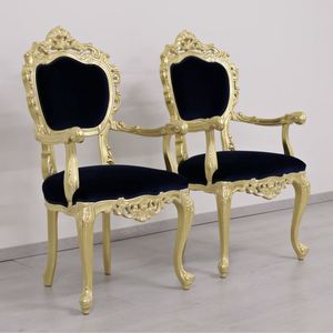 Venezia oro tessuto, Sedia classica di lusso con finiture foglia oro e tessuto rosso