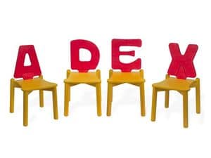 LETTERANDIA, Sedie per l'infanzia, schienale a forma di lettera dell'alfabeto, per ludoteche e asili