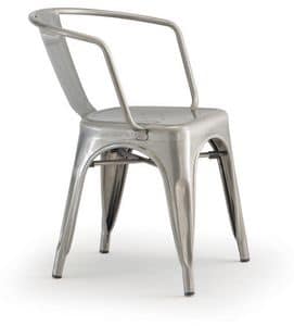 PL 500 / EST, Sedia impilabile con braccioli, in metallo verniciato