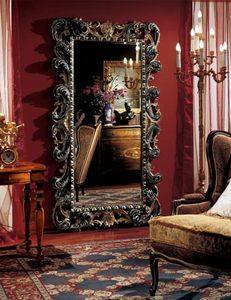 Complements specchiera 854, Grande specchio rettangolare con cornice decorata in legno
