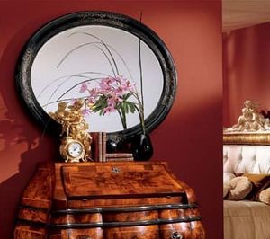 Milano specchiera 834, Specchiera ovale con cornice in legno, classico di lusso