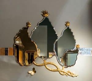 SP30 specchiera, Specchiera a forma di foglie con finitura foglia oro