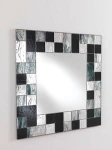 Specchio 05, Specchio quadrato, con cornice in vetro a mosaico