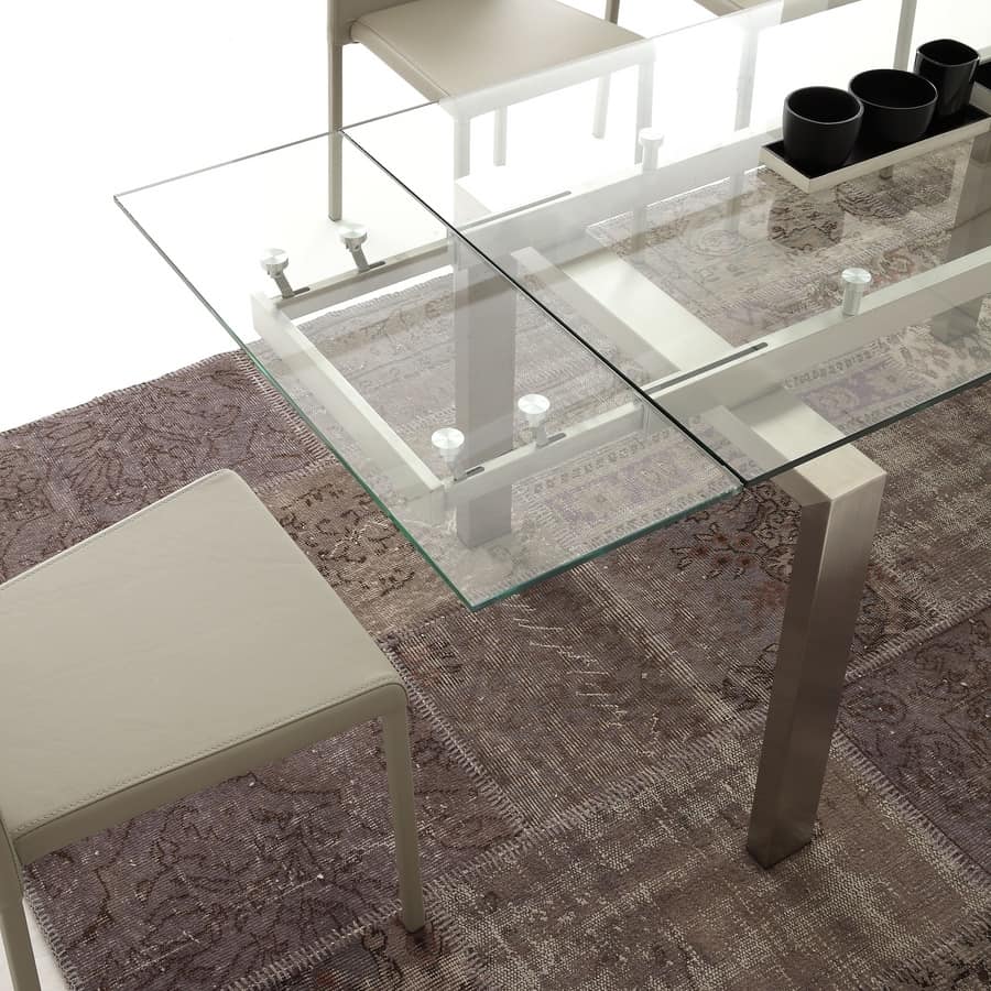 Tavolo allungabile da soggiorno moderno in Cristallo e acciaio cromato –  Mobilificio Adriatico