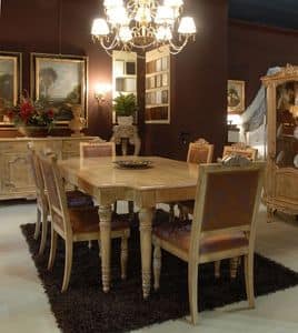 3485 TAVOLO, Tavolo con sedie imbottite per sala da pranzo, classico di lusso