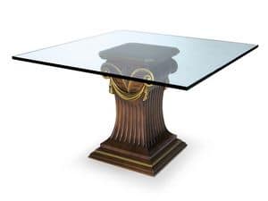 Art.528 tavolo, Tavolo con piano in vetro e base in faggio, stile classico
