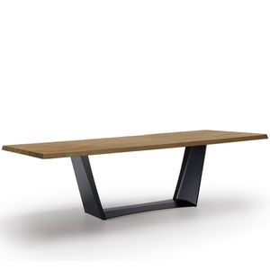 Antiqua-U, Tavolo con piano in legno massiccio, fisso o allungabile