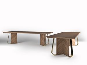 Intrigue tavolo, Tavolo in legno impiallacciato con finiture in metallo