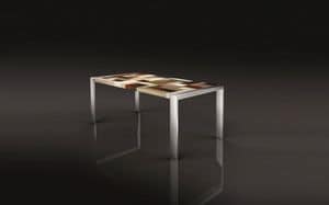 PEGASO 1.8 BC 90, Tavolo in acciaio lucido, piano rettangolare in tavole di legno incrociate