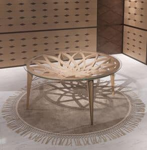 TA63 Galileo tavolo, Tavolo rotondo in legno e vetro, per salotti moderni