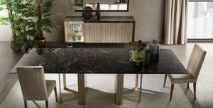 LUCE DARK tavolo 2 allunghe, Elegante tavolo da pranzo allungabile con piano in marmo