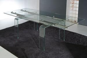 Art. 676 Glass, Tavolo con gambe e piano allungabile in vetro