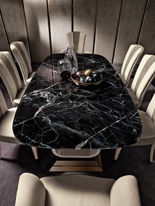 Diamond tavolo, Tavolo con piano vetro effetto marmo