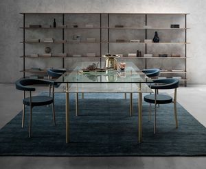 Legs Dining Table, Tavolo in cristallo e ottone