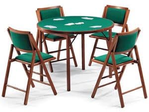 Tavolo Gioco 111, Sedia 105IMB, Tavolo da gioco con panno verde, piano tondo