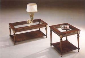 2945 TAVOLINO, Tavolino classico in legno con piano in cristallo