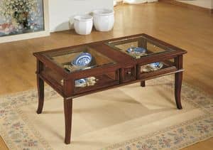 Art. 234 RECTANGULAR LOW TABLE, Tavolino classico, con cassetto centrale e vetrina