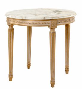Tavolino 3444/E, Tavolino intagliato, impreziosito dal marmo Calacatta Oro