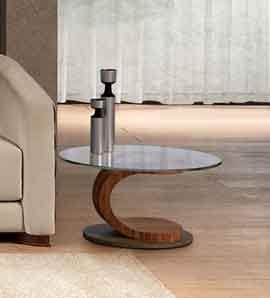 Tavolino classico ovale da salotto con vetro grande - Noce medio Fumè