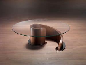 TL41 Minerva tavolino, Tavolino centro sala in legno multistrato, top in cristallo