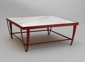 ZIG ZAG GF4023CT-SQ, Tavolino quadrato basso in acciaio verniciato rosso