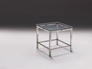 AMADEUS 3064, Tavolino moderno in ottone nickel, top in vetro, Salotto