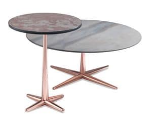 City tavolino, Tavolino da caff con piano impiallacciato, base in metallo