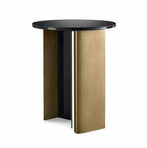 Fuoriserie Art. E16/V, Tavolino con piano tondo in vetro, con base in metallo ottone brunito
