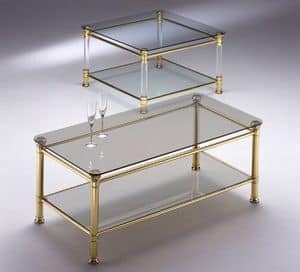 IONICA 670, Tavolino quadrato con 2 piani in cristallo, per reception