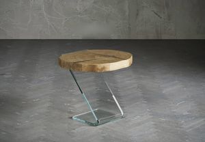 Leaf 2, Tavolino con base in vetro e piano in legno massello